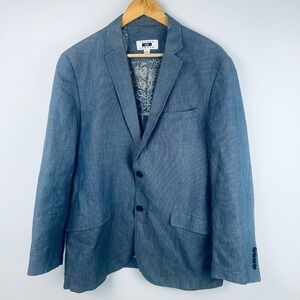 Joseph Abboud Mens L Blue Linen Micro Stripe Elbow Patch Unstructured Blazer